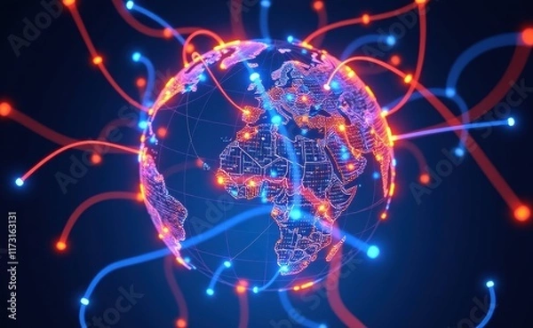 Fototapeta A mesmerizing visualization of fiber optic cables connecting