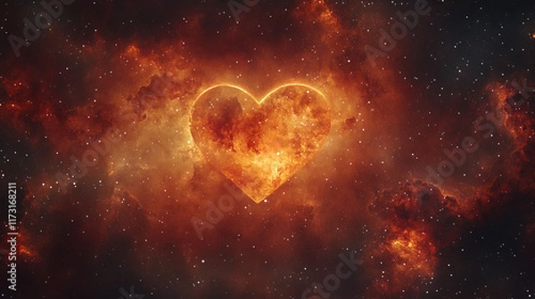 Fototapeta glowing fiery heart in starry night sky evokes deep emotions