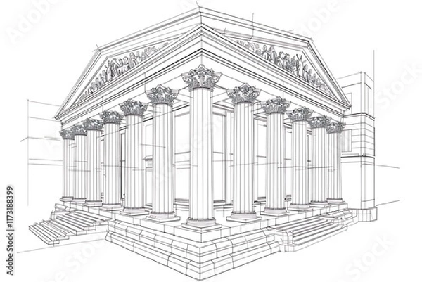 Obraz Outline of a courthouse with large columns on a white background
