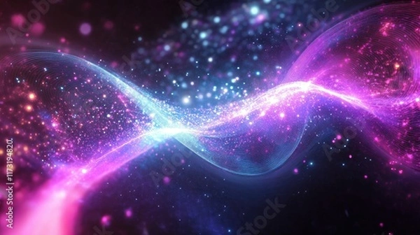 Obraz Vibrations and gravity interacting in a conceptual science design, with glowing particles and radiating wave patterns.