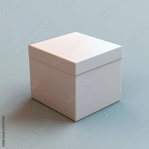 Fototapeta White square box with lid on gray backdrop for product packaging mockup