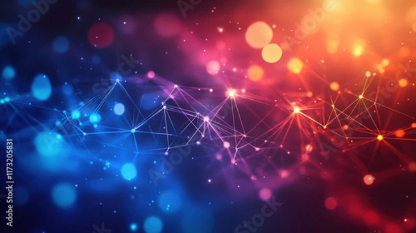 Fototapeta Vibrant network background with colorful lights and connections