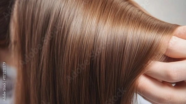 Fototapeta Master barber shows healthy texture of client hair after restoration, nutrition and dyeing procedure