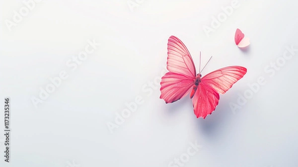 Fototapeta pink butterfly isolated on white background. one butterfly, web banner