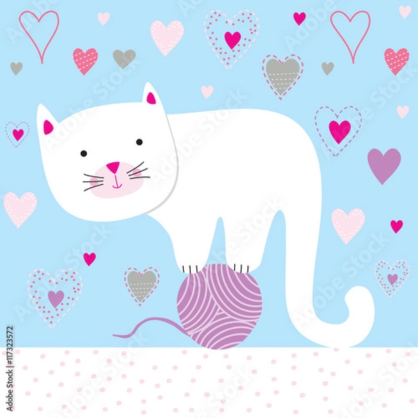 Fototapeta Cute cat who were playing spool of thread