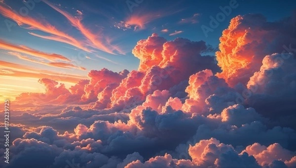 Fototapeta Dramatic High-Contrast Sky Background with Bold Clouds, Deep Hues, and Striking Light Play, Creating a Powerful and Dynamic Visual Impact