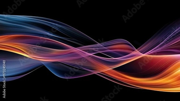Obraz Waves abstract background concept. Colorful abstract waves creating a dynamic flow on a dark background.