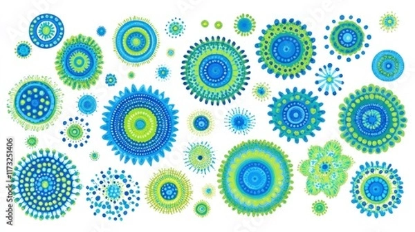 Obraz Collection of vibrant blue and green circular abstract designs.