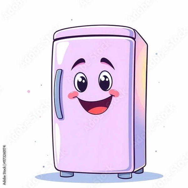 Fototapeta Happy Pink Refrigerator Cartoon Character: A cheerful pink refrigerator with a smiling face, perfect for kitchen illustrations and branding.  