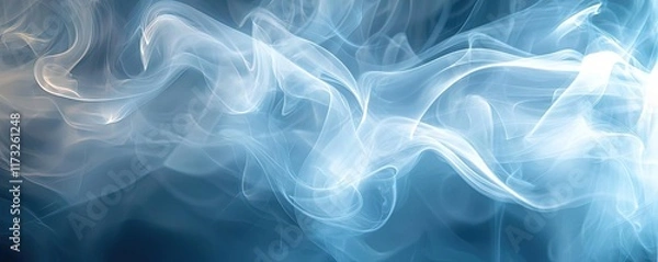 Fototapeta Smoke abstract background concept. Mysterious blue smoke swirling elegantly against a dark background, creating ethereal patterns.