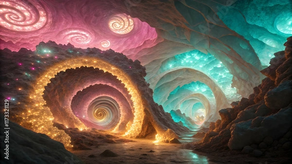 Fototapeta Surreal Abstract Swirling Tunnels in Vibrant Colors and Lights