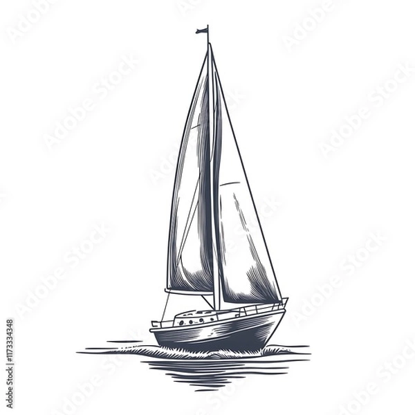 Obraz Sketch of a sailboat on water with ripples.