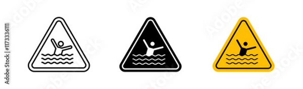 Fototapeta Risk of drowning warning signs flat and linear vector illustration on white background.