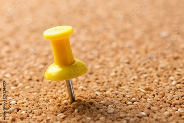 Fototapeta Macro Close-up of Yellow Push Pin on Corkboard Texture