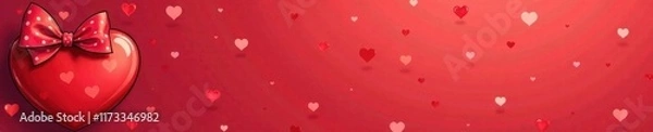 Obraz Red heart with bow and polka dots, cartoon style, minimal, vector, simple