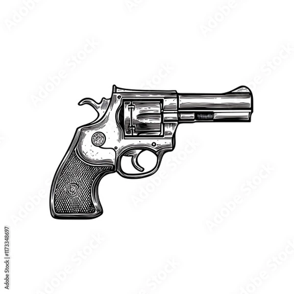 Obraz Detailed sketch of a revolver pistol, angled right.