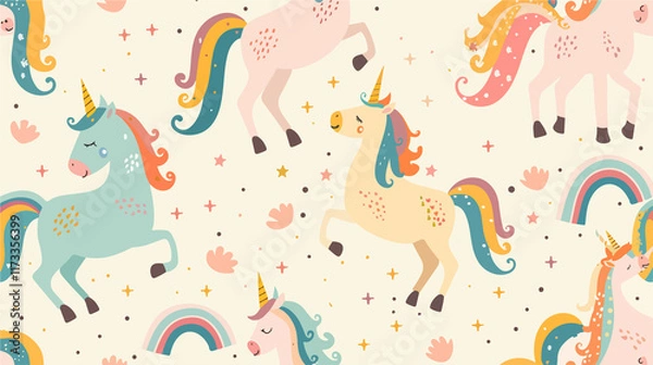 Fototapeta Magical Unicorn with Pastel Rainbow Pattern Vector Illustration