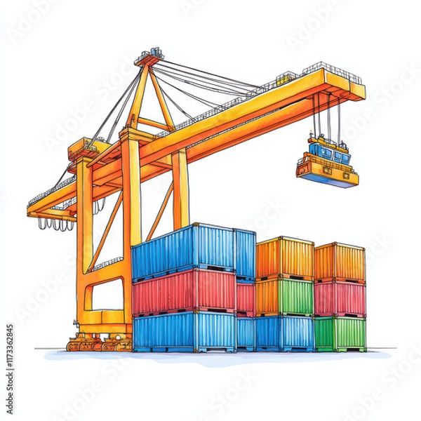 Fototapeta Industrial crane lifting colorful shipping containers in port