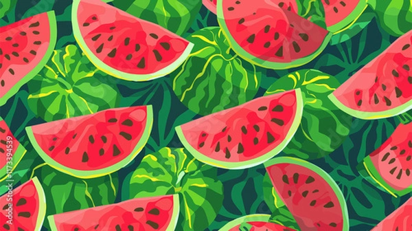 Obraz Vibrant Watermelon Seamless Pattern Background Vector Illustration