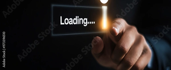 Fototapeta Businessman's finger pointing virtual screen is loading