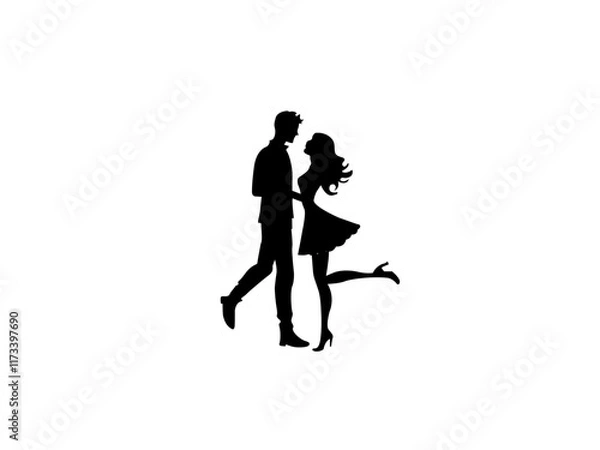 Fototapeta A premium vector showcasing a loving couple standing together as the man embraces his girlfriend. The image radiates warmth and affection, symbolizing love and connection. 
