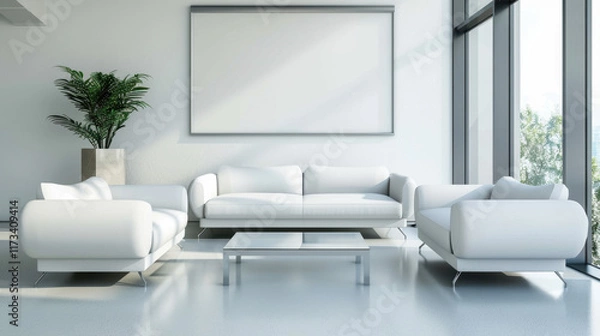 Fototapeta modern waiting area with empty billboard mockup