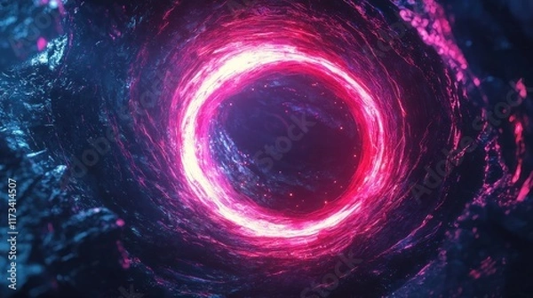 Fototapeta Cosmic Vortex: A vibrant, swirling nebula with a glowing pink ring at its core, depicting a mesmerizing cosmic event.