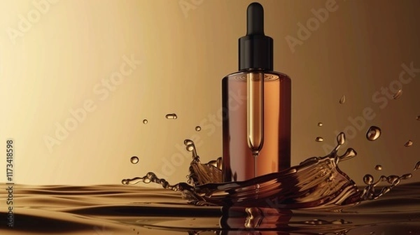 Fototapeta Cosmetic ad serum concept. Luxury mockup. Use for banner, leaflet, wallpaper, website, template, poster and other design