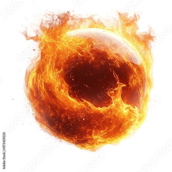 Obraz A blazing orb of fire with dynamic flames swirling around its surface on a transparent background, Orb of Elemental Fire on a transparent background,