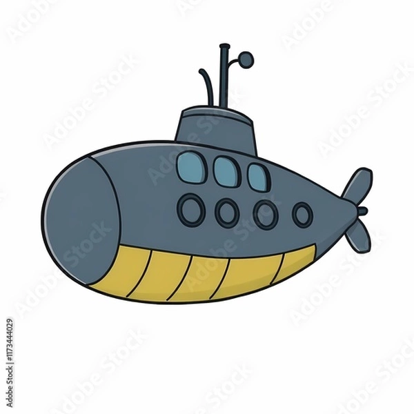 Fototapeta Submarine Adventure:  A charming illustration of a submarine, perfect for a children's book or educational material, featuring a cartoonish style and bright colors.  