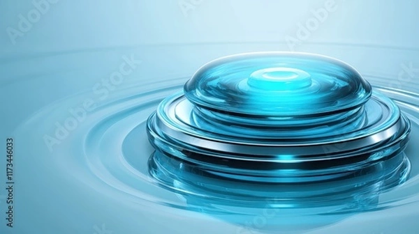 Fototapeta Closeup of single blue water droplet on white background, study in purity and reflection