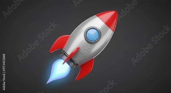 Fototapeta A 3D rocket icon with a sleek, aerodynamic design with black background
