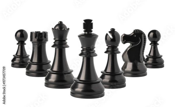 Obraz Black chess pieces floating on white background