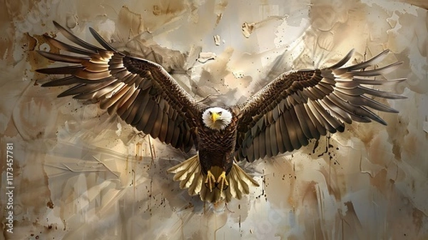 Obraz A 3D painting of a majestic eagle soaring, with a mockup at the center of the wall. full ultra hd, high resolution
