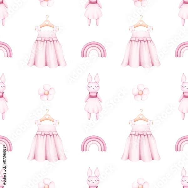 Fototapeta Sweet Baby Shower Elements pattern. Soft Pink Baby Accessories. Ideal for fabric,scrapbooking,banner , card, wrapping paper