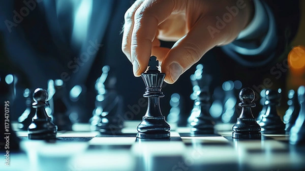 Obraz Strategic chess move in a competitive match. Concept for strategy planning and competition
