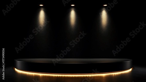 Obraz Minimalistic black presentation background with golden light. Elegant backdrop with copy space.