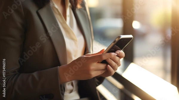 Fototapeta Professional Woman Using Smartphone for Work Communication