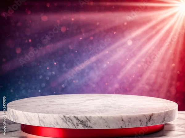 Fototapeta Elegant Marble Display Stand with Red Base and Dramatic Lighting