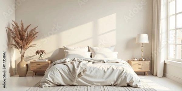 Fototapeta Serene Bedroom Interior Design with Natural Light and Minimalist Decor