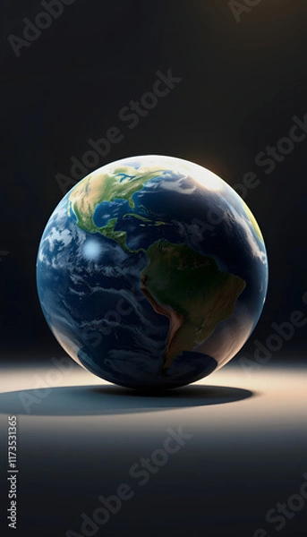 Fototapeta Realistic Earth closeup render, studio lighting, with white tones