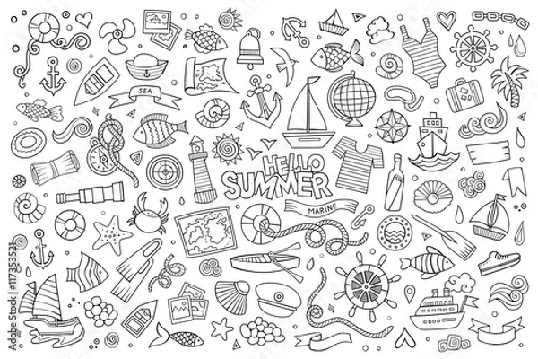Fototapeta Marine nautical hand vector symbols and objects