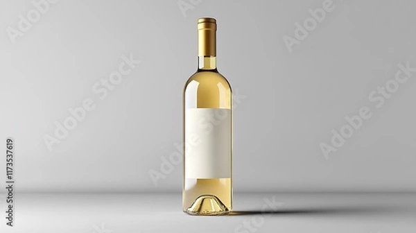 Fototapeta Single bottle of white wine with blank label, isolated on white background.