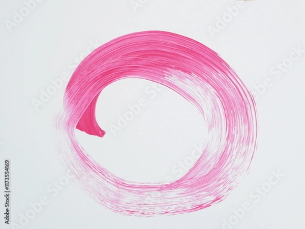 Fototapeta Hand painted circle in watercolor magenta paint on white paper background. Graphic element. 