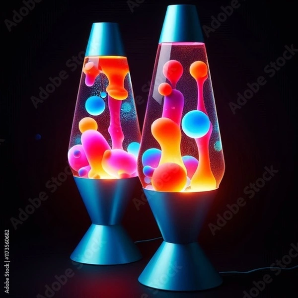 Fototapeta Lava lamps Decorative lamp containing colored wax that forms blo