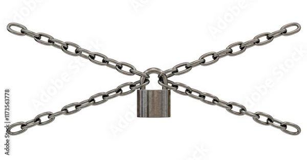 Obraz Security and Control: A powerful visual metaphor for security and control, featuring a padlock locking together four intersecting chains.