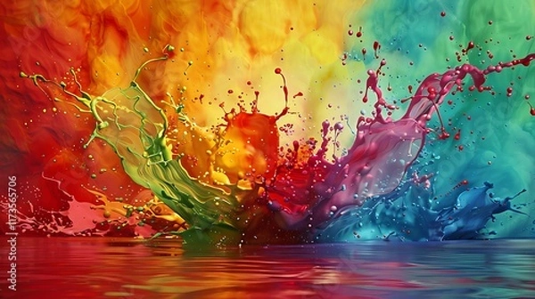 Fototapeta A dynamic abstract splash of colors, with a mockup at the center of the wall. full ultra hd, high resolution