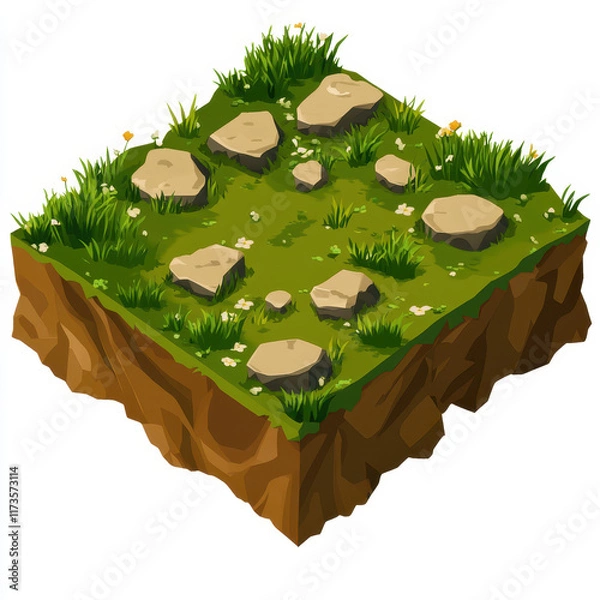 Obraz Isometric Map Element with Grass and Rocks