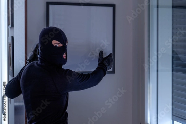 Obraz Burglar stealing a painting from an house wall