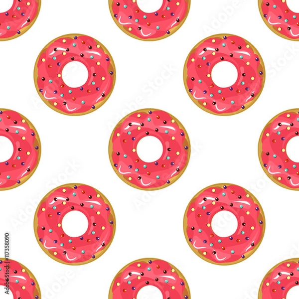 Fototapeta Cute donuts with colorful glazing seamless pattern vector.